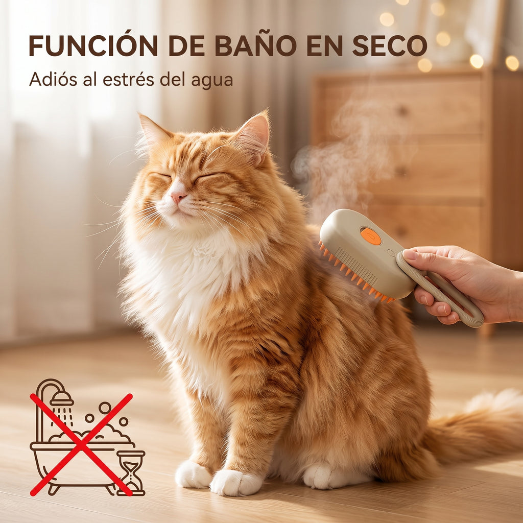 CEPILLO DE VAPOR 3 en 1 ANTI-ESTRÉS PARA MASCOTAS