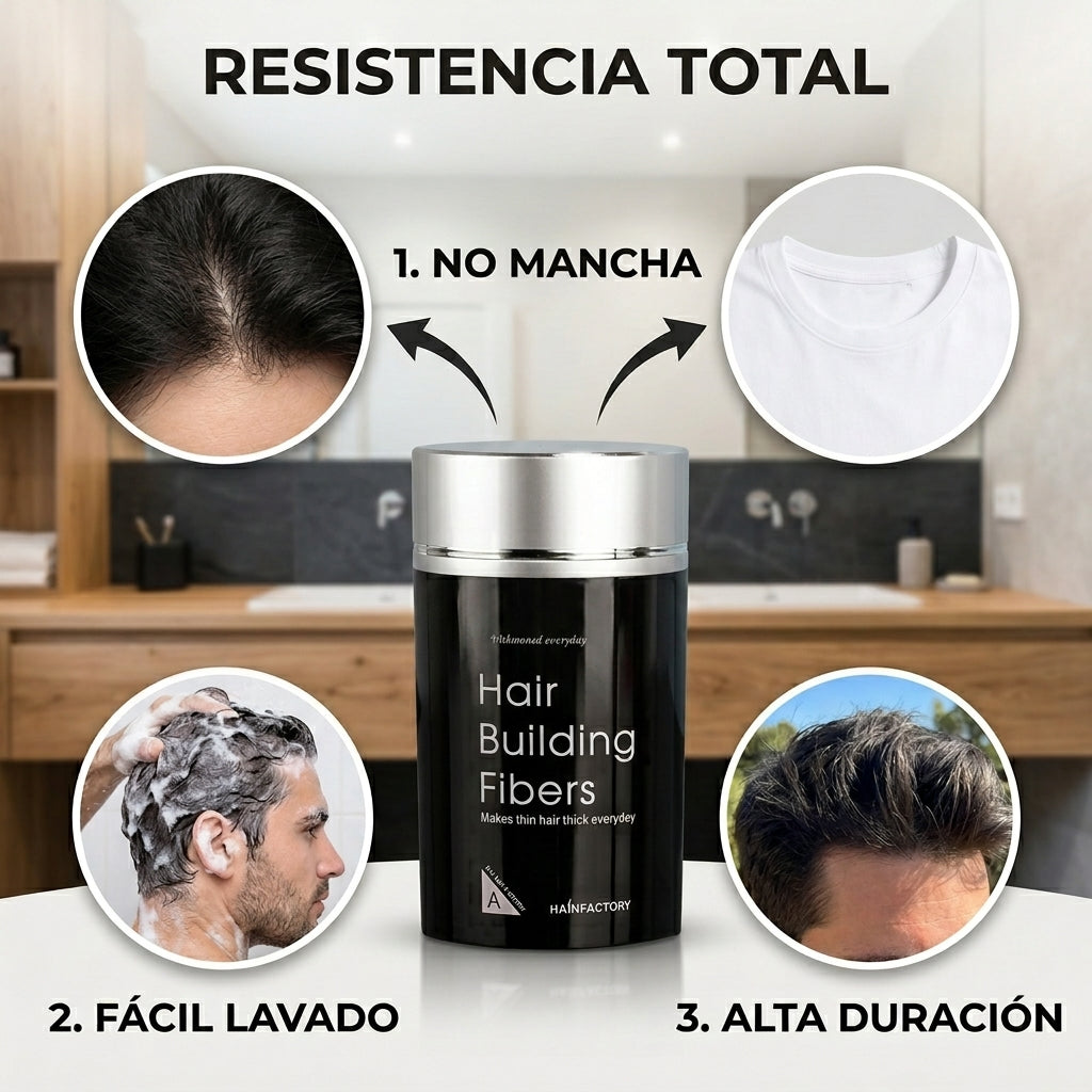 Infografía del densificador cosmético para volumen del cabello - beneficios y características