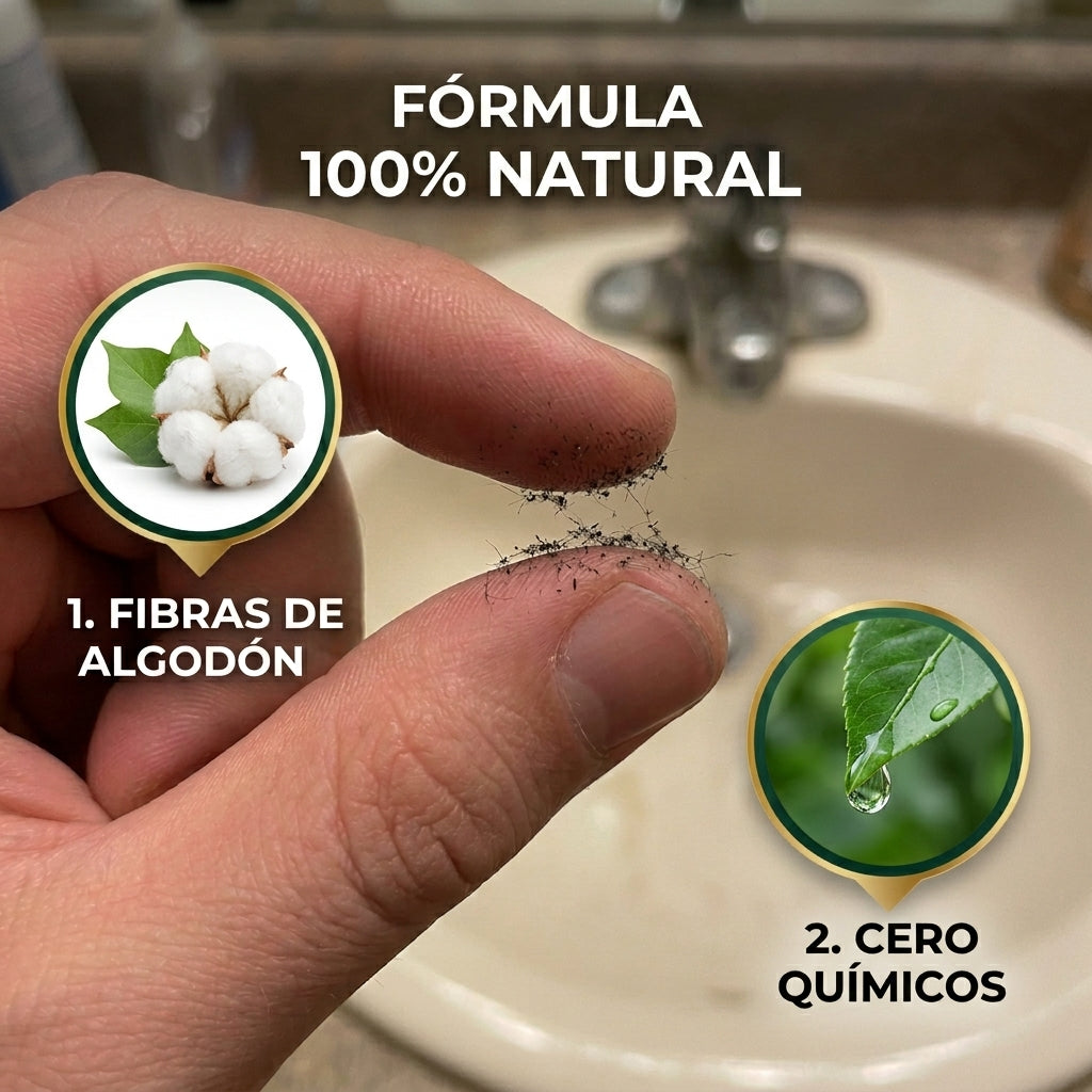 Mano sosteniendo el frasco de fibras capilares densificadoras para volumen del cabello