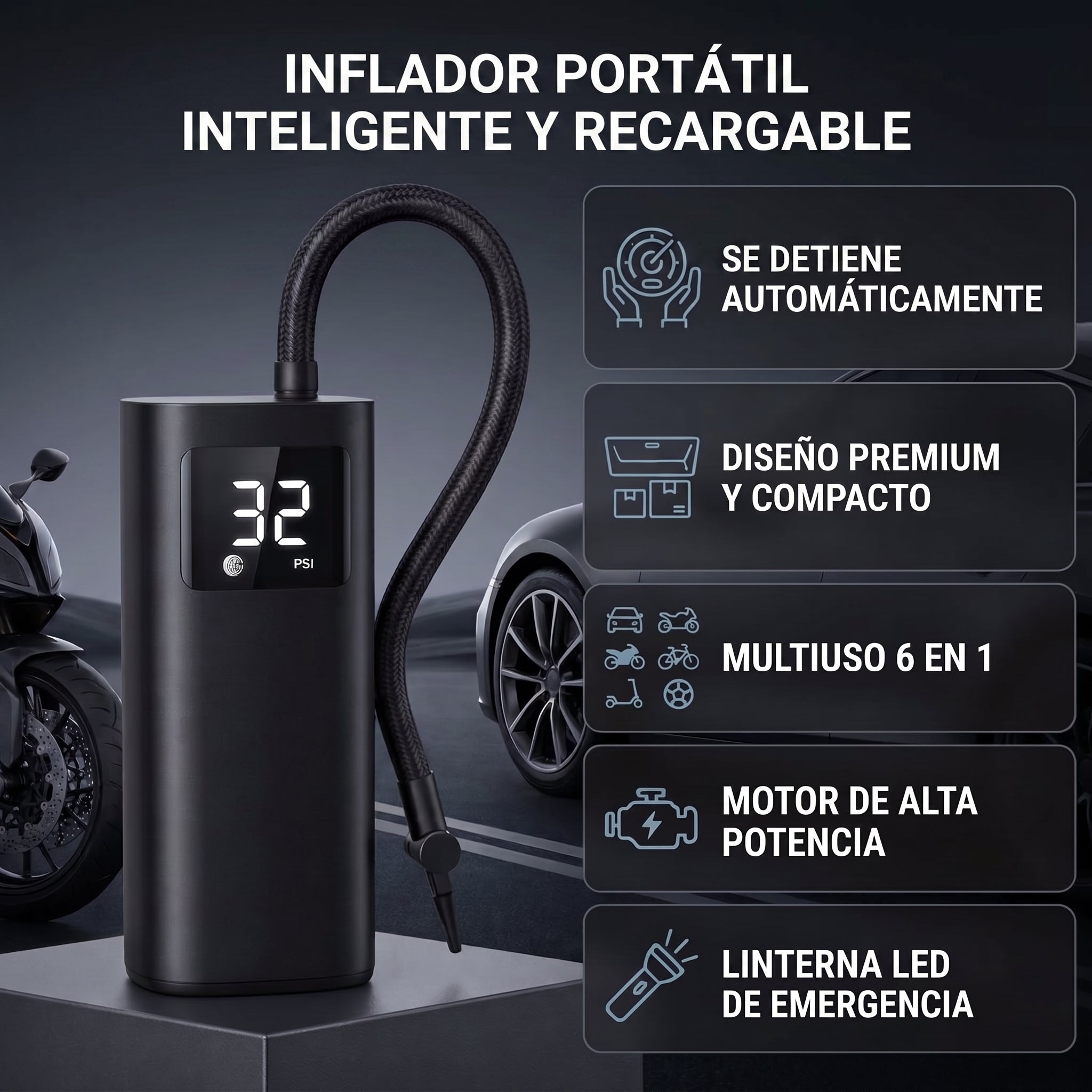 INFLADOR PORTÁTIL-INTELIGENTE y RECARGABLE