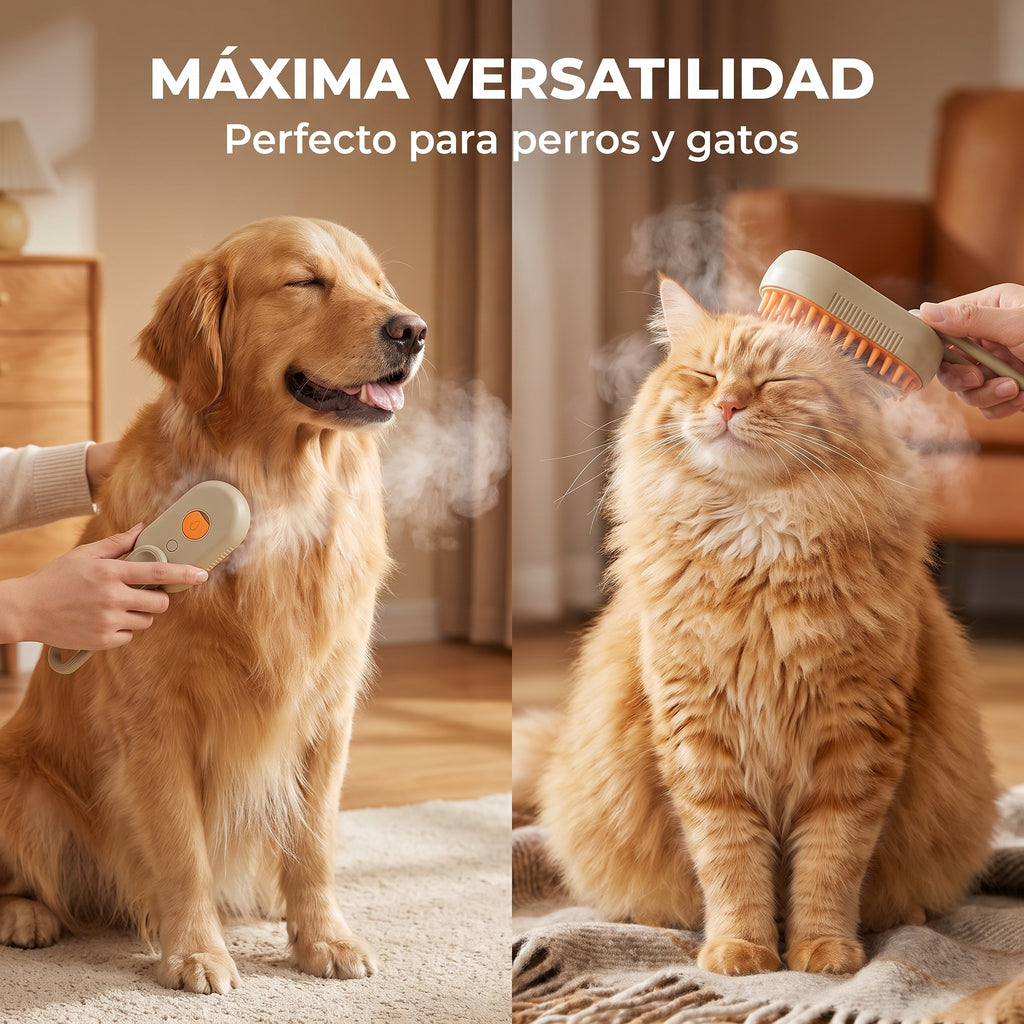 CEPILLO DE VAPOR 3 en 1 ANTI-ESTRÉS PARA MASCOTAS