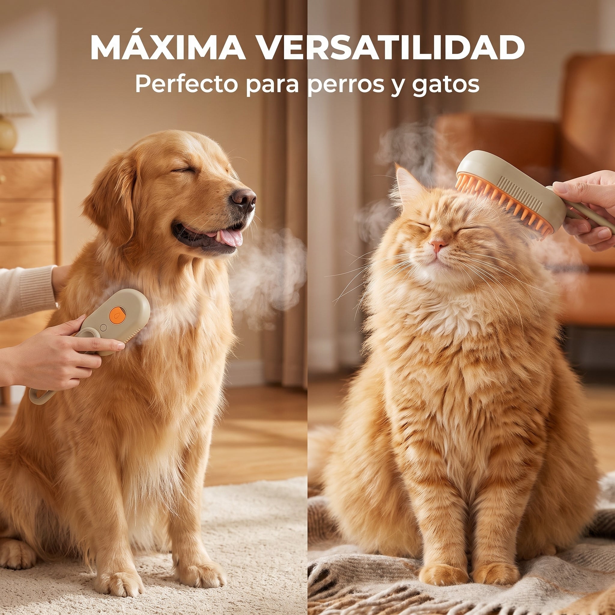 CEPILLO DE VAPOR 3 en 1 ANTI-ESTRÉS PARA MASCOTAS